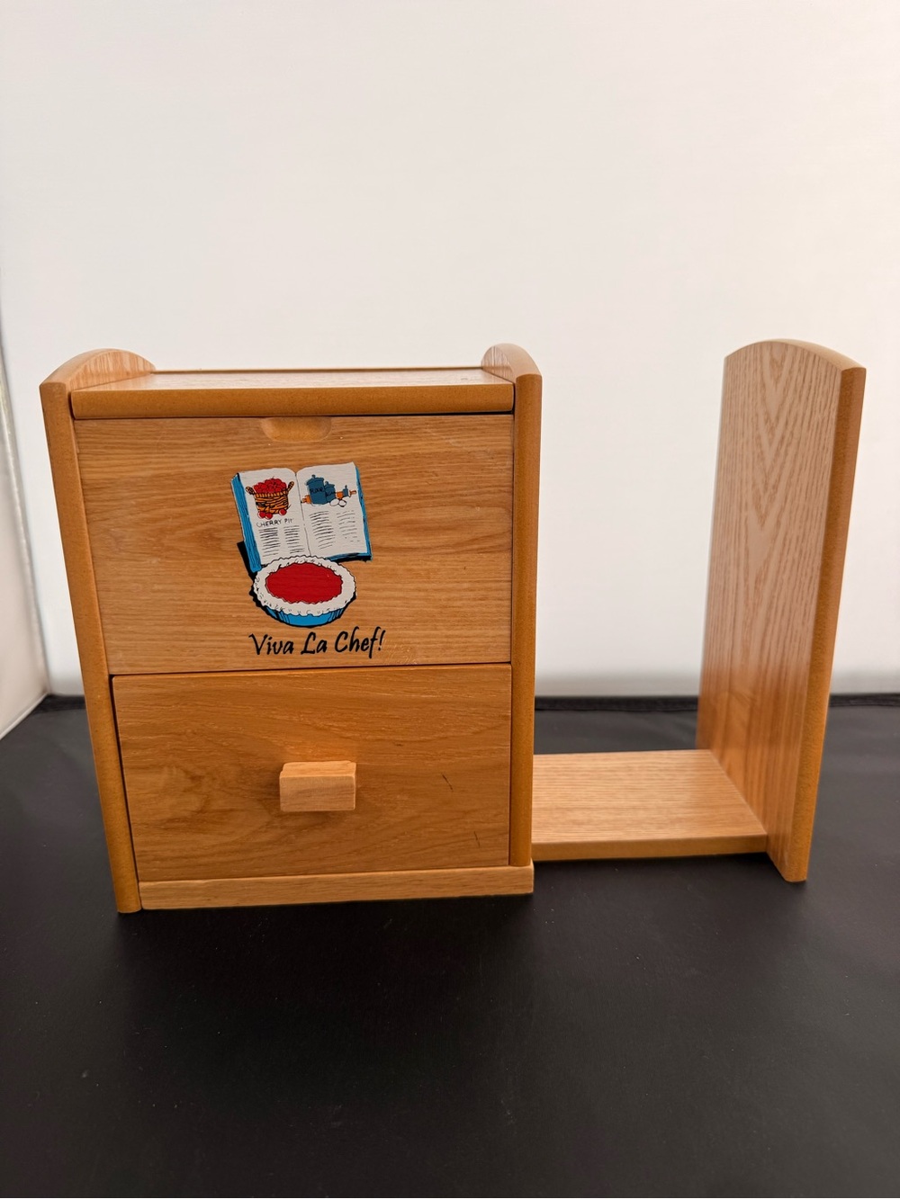 Vintage Viva La Chef Wood Recipe Box and Cookbook Holder